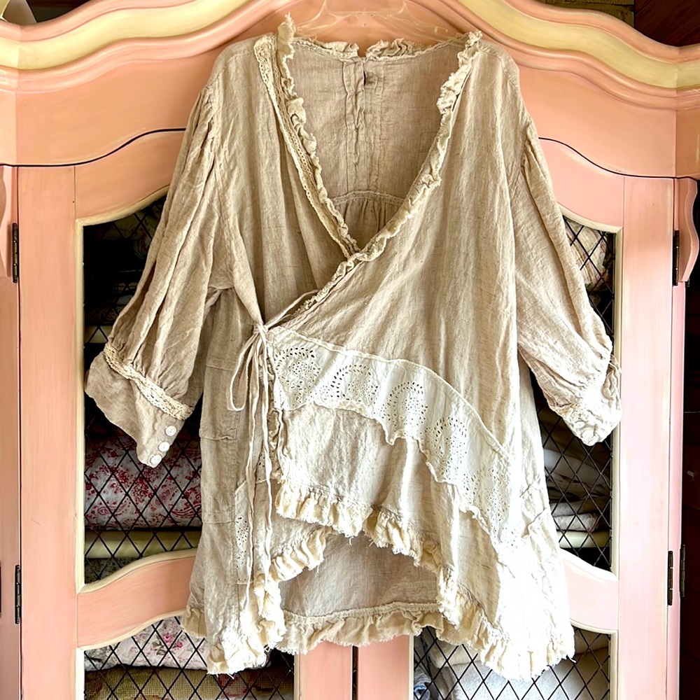 Magnolia Pearl Vintage linen wrap top/jacket